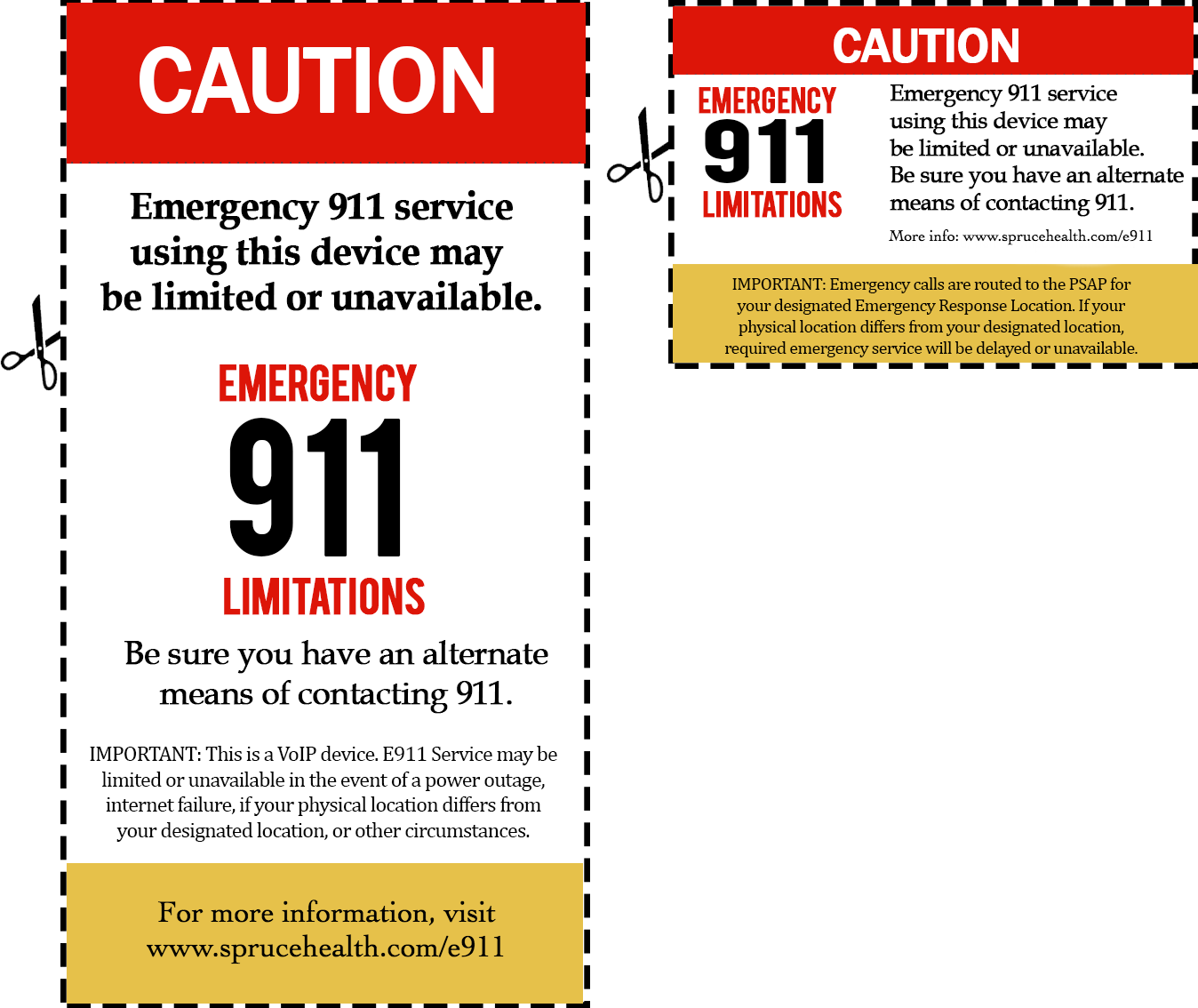 Printable 911 emergency service limitation warning labels